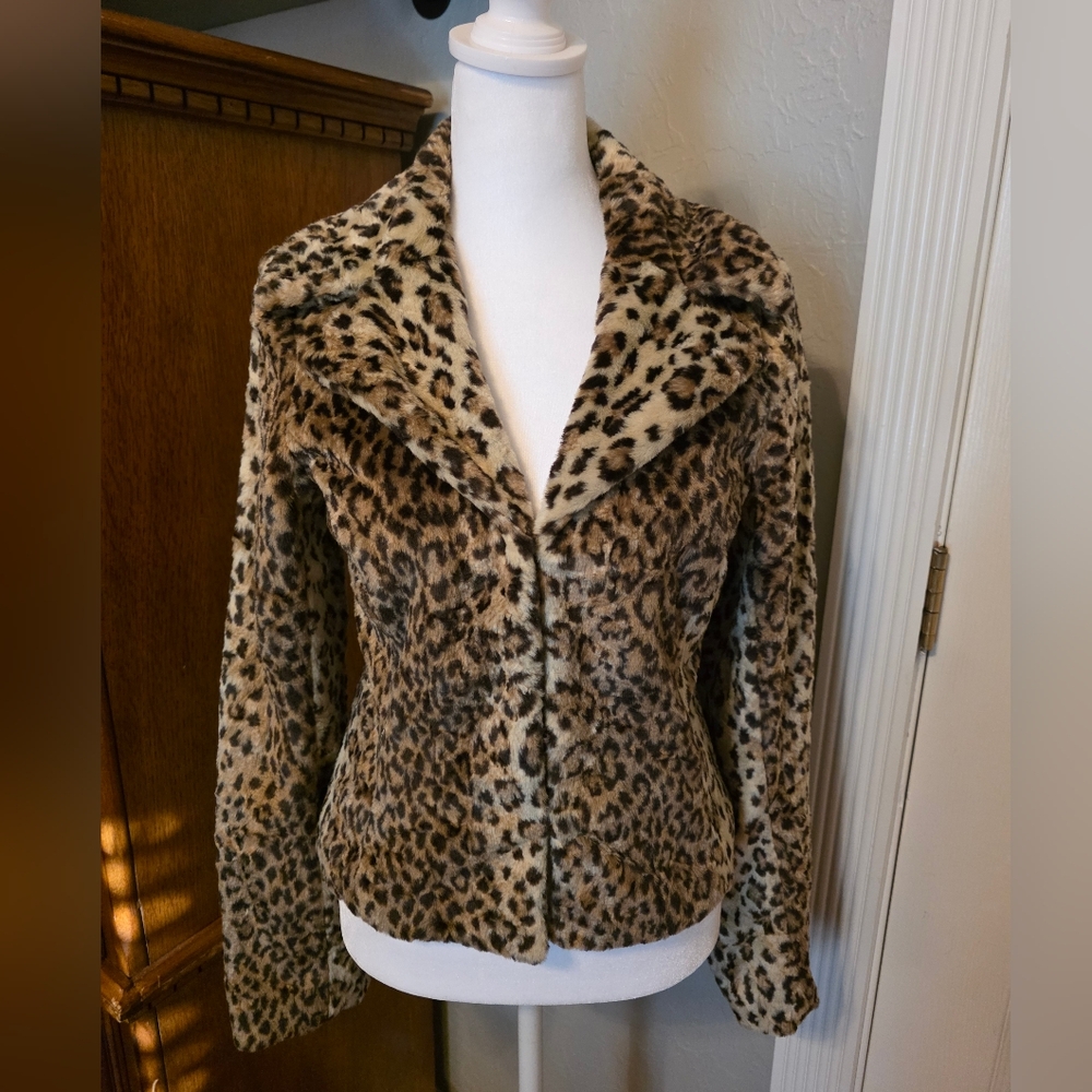 BB Dakota Faux Fur Leopard Jacket, Women's Small